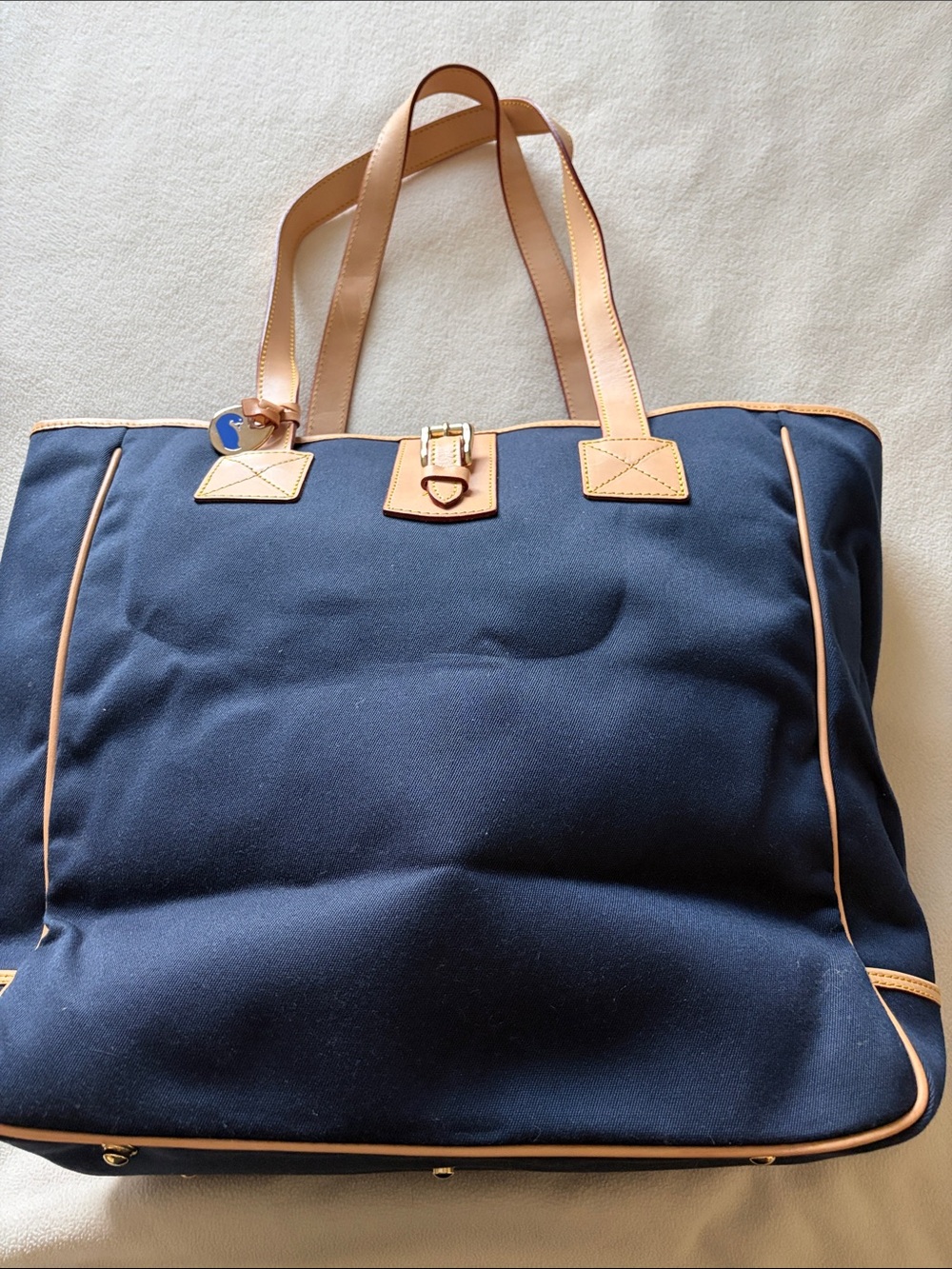 Navy Canvas Tote with Tan Leather Trim